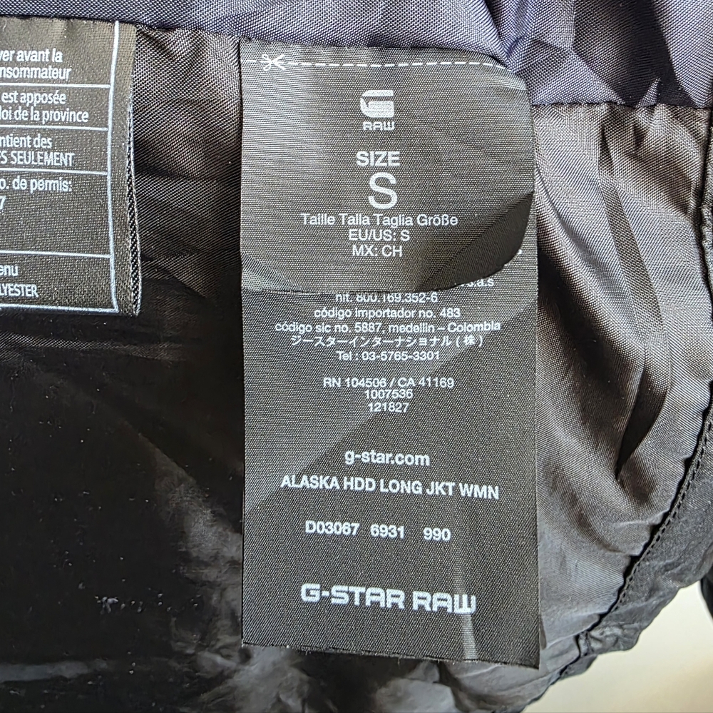 G-Star RAW Alaska HDD Long Puffer Jacket Women’s Size Small Black Hooded Coat - Picture 14 of 15